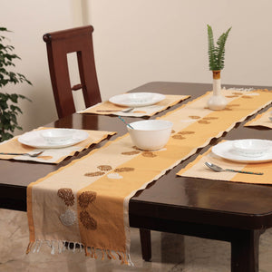 Beige - Assam Weave Dining Table Runner & Set of 4 Placemats in Handloom Cotton