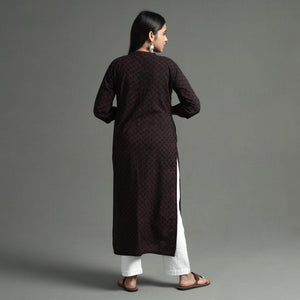 Black - Akola Block Printed Cotton Long Straight  Kurta