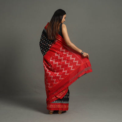Black - Mercerised Cotton Handloom Pochampally Ikat Saree 30