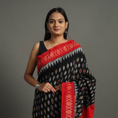 Black - Mercerised Cotton Handloom Pochampally Ikat Saree 30