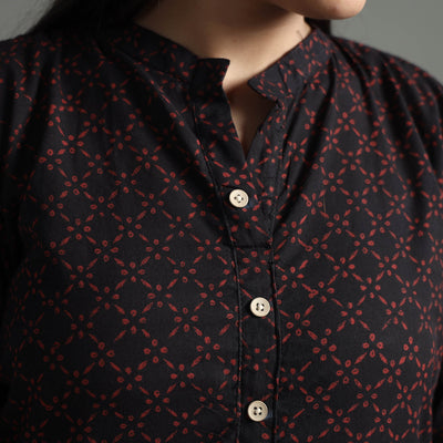 Black - Akola Block Printed Cotton Long Straight  Kurta
