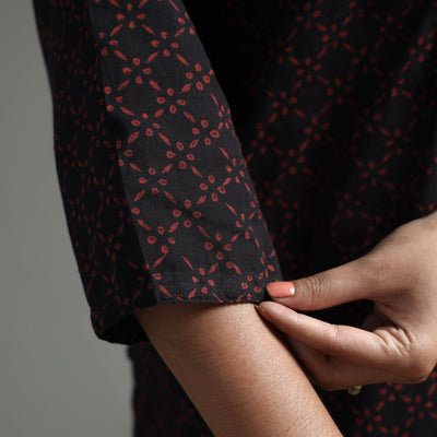 Black - Akola Block Printed Cotton Long Straight  Kurta
