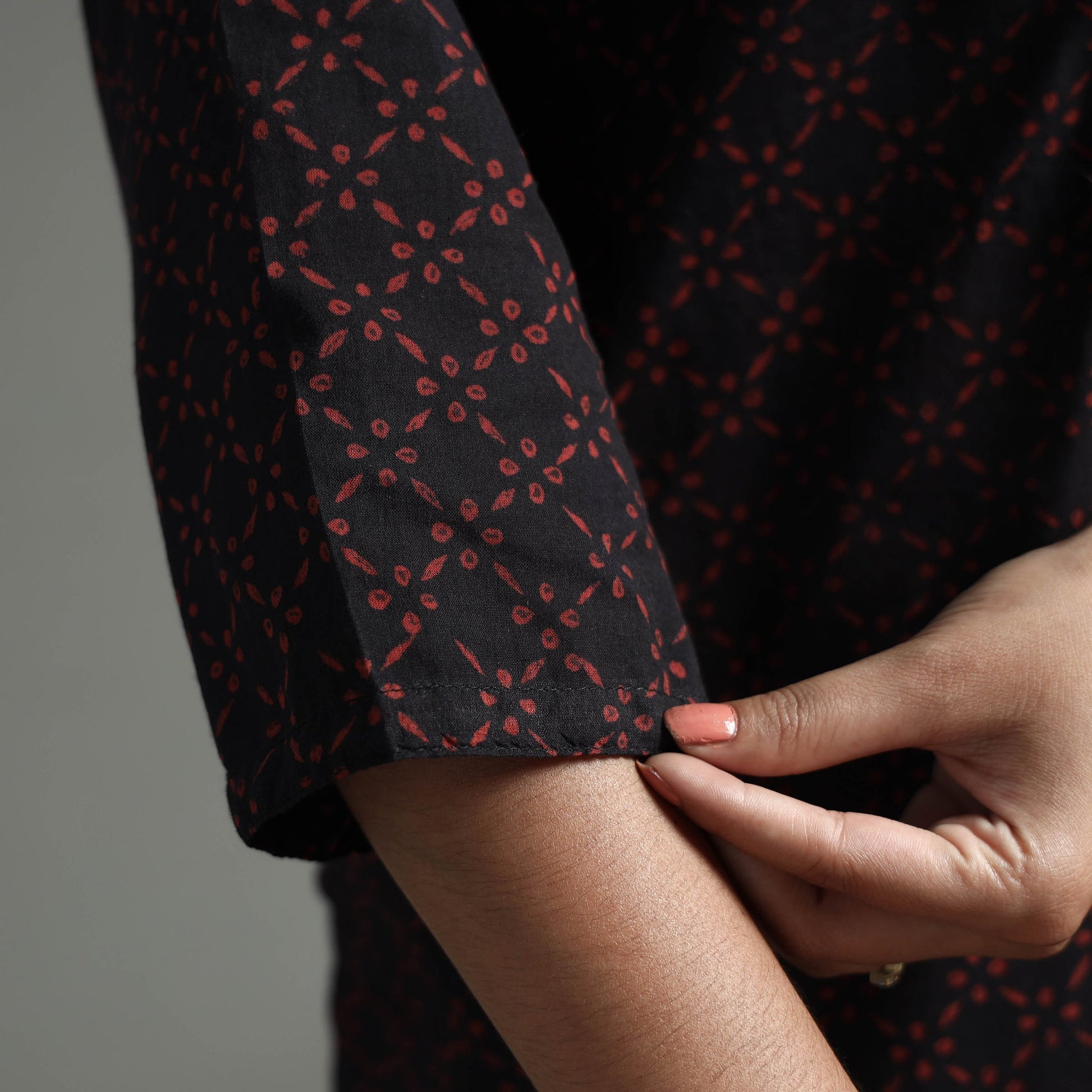 Black - Akola Block Printed Cotton Long Straight  Kurta