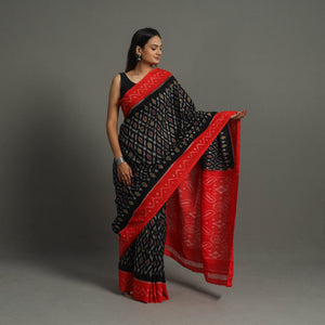 Black - Mercerised Cotton Handloom Pochampally Ikat Saree 31
