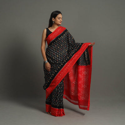 Black - Mercerised Cotton Handloom Pochampally Ikat Saree 31