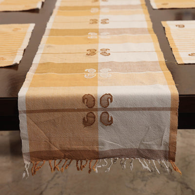 Beige - Assam Weave Dining Table Runner & Set of 4 Placemats in Handloom Cotton