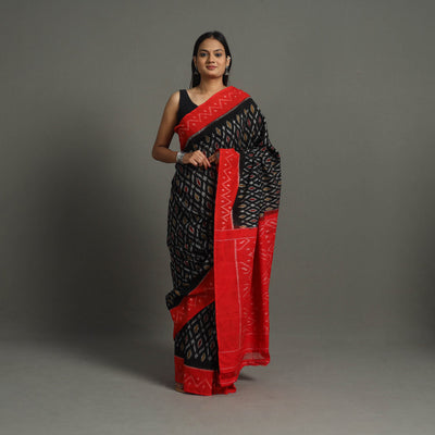 Black - Mercerised Cotton Handloom Pochampally Ikat Saree 31