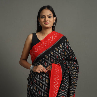 Black - Mercerised Cotton Handloom Pochampally Ikat Saree 31