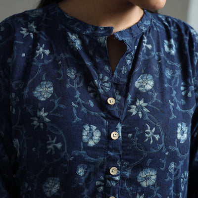 Blue - Akola Block Printed Cotton Long Straight Kurta