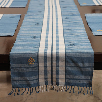 Blue - Assam Weave Dining Table Runner & Set of 4 Placemats in Handloom Cotton