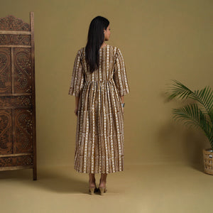 Brown - Flared Cotton Batik Print Dress 09