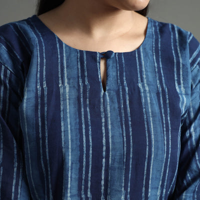 Blue - Akola Block Printed Cotton Long Straight Kurta