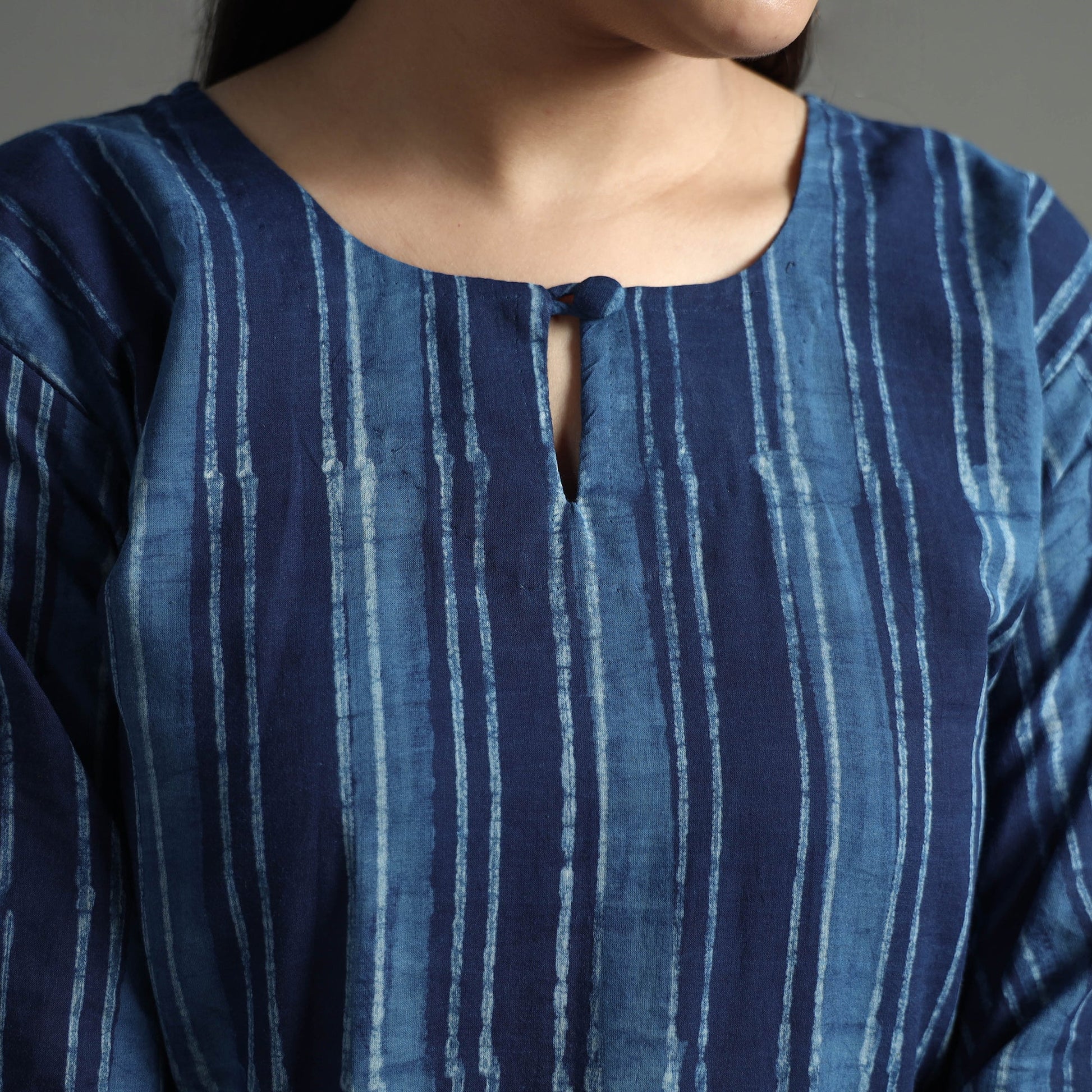 Blue - Akola Block Printed Cotton Long Straight Kurta