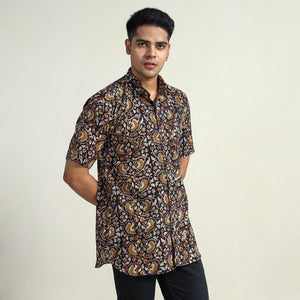 Black - Bagru Block Printed Cotton Men Half Sleeve Shirt 15