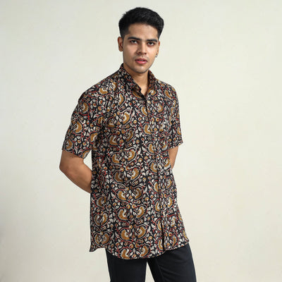 Black - Bagru Block Printed Cotton Men Half Sleeve Shirt 15