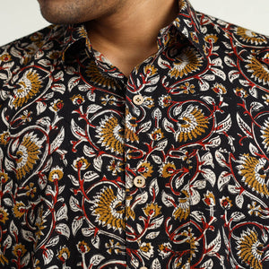 Black - Bagru Block Printed Cotton Men Half Sleeve Shirt 15