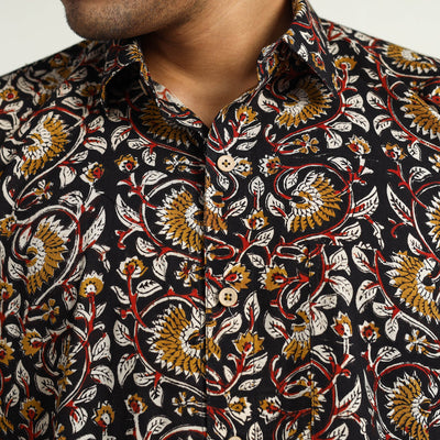 Black - Bagru Block Printed Cotton Men Half Sleeve Shirt 15