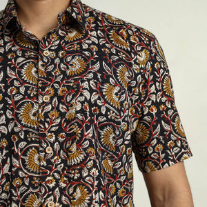 Black - Bagru Block Printed Cotton Men Half Sleeve Shirt 15