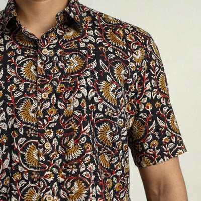Black - Bagru Block Printed Cotton Men Half Sleeve Shirt 15