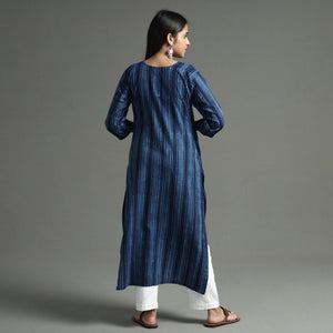 Blue - Akola Block Printed Cotton Long Straight Kurta