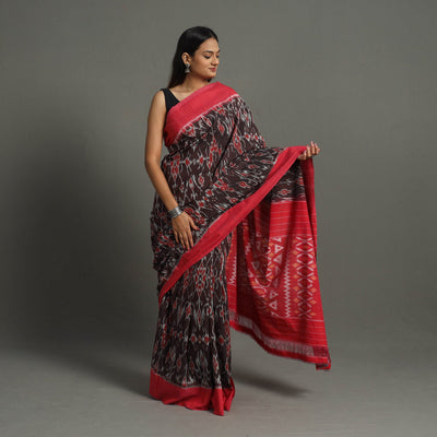 Brown - Mercerised Cotton Handloom Pochampally Ikat Saree 44