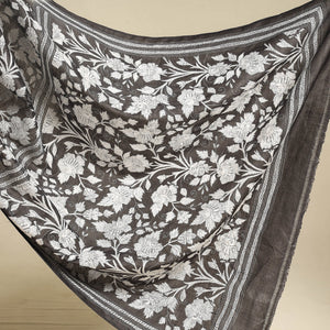 Black - Bengal Kantha Embroidery Handloom Tussar Silk Saree