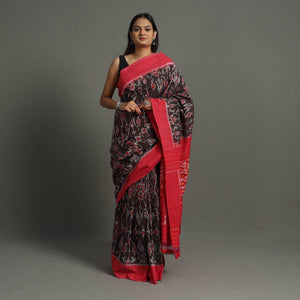 Brown - Mercerised Cotton Handloom Pochampally Ikat Saree 44