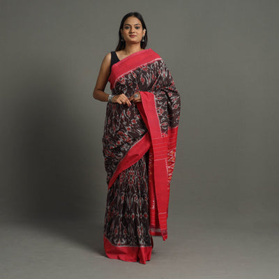 Brown - Mercerised Cotton Handloom Pochampally Ikat Saree 44