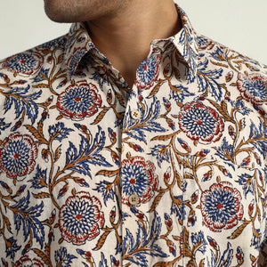 Beige - Bagru Block Printed Cotton Men Half Sleeve Shirt 12