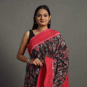 Brown - Mercerised Cotton Handloom Pochampally Ikat Saree 44