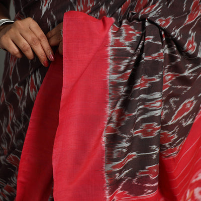 Brown - Mercerised Cotton Handloom Pochampally Ikat Saree 44