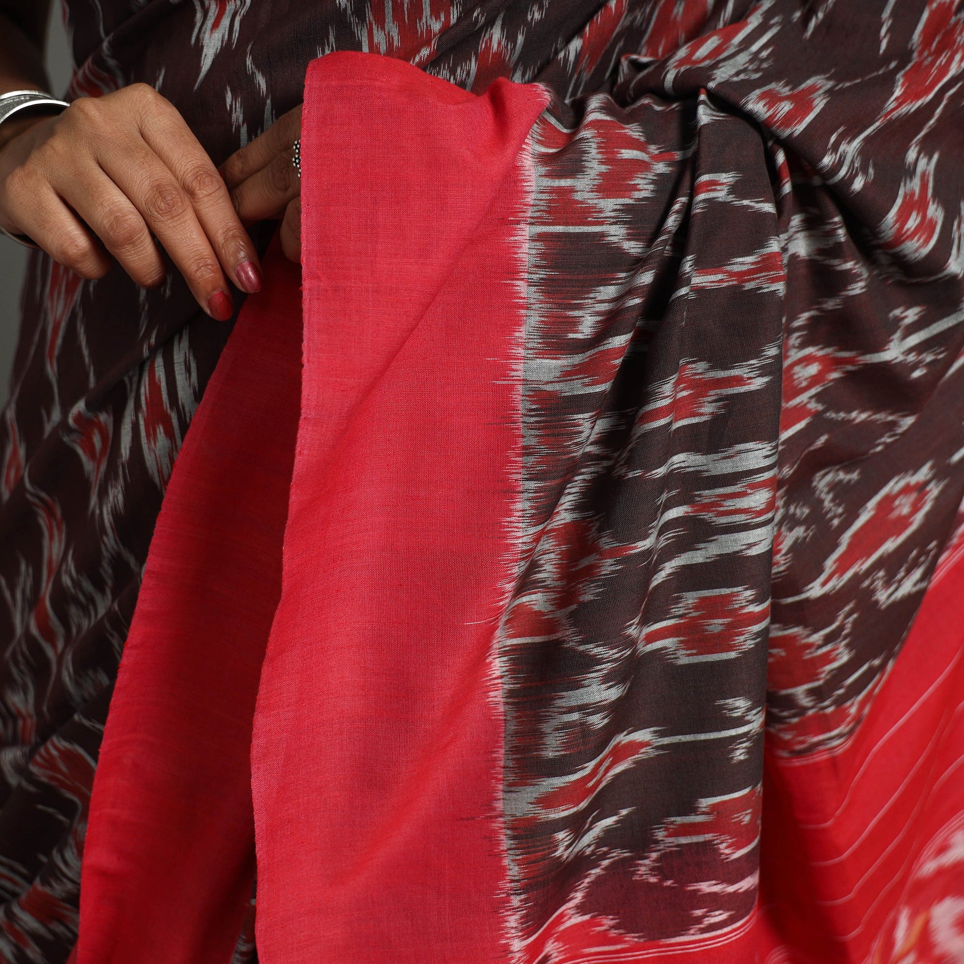 Brown - Mercerised Cotton Handloom Pochampally Ikat Saree 44
