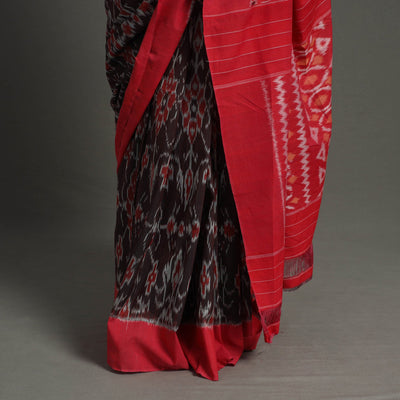 Brown - Mercerised Cotton Handloom Pochampally Ikat Saree 44
