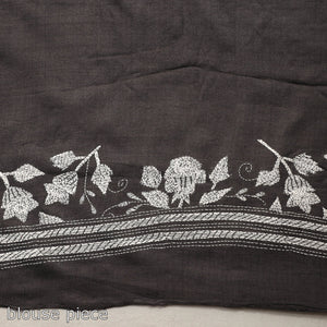 Black - Bengal Kantha Embroidery Handloom Tussar Silk Saree