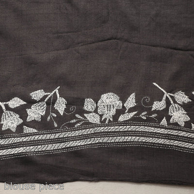 Black - Bengal Kantha Embroidery Handloom Tussar Silk Saree