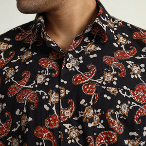 Black - Bagru Block Printed Cotton Men Half Sleeve Shirt 10