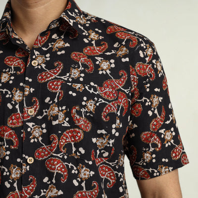 Black - Bagru Block Printed Cotton Men Half Sleeve Shirt 10