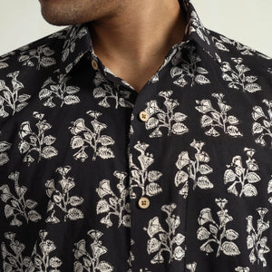 Black - Bagru Block Printed Cotton Men Half Sleeve Shirt 11