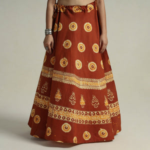 Brown - Hand Batik Printed Running Stitch Cotton Long Skirt 06