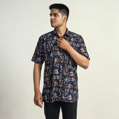 Black - Bagru Block Printed Cotton Men Half Sleeve Shirt 06