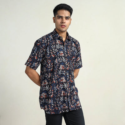 Black - Bagru Block Printed Cotton Men Half Sleeve Shirt 06