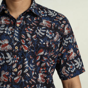 Black - Bagru Block Printed Cotton Men Half Sleeve Shirt 06