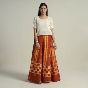 Brown - Hand Batik Printed Running Stitch Cotton Long Skirt 11