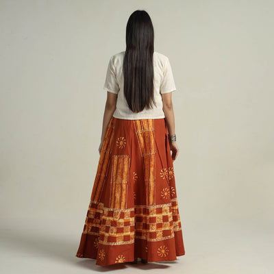 Brown - Hand Batik Printed Running Stitch Cotton Long Skirt 11