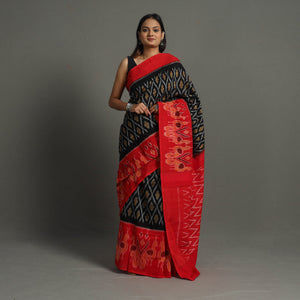 Black - Mercerised Cotton Handloom Pochampally Ikat Saree 52