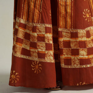 Brown - Hand Batik Printed Running Stitch Cotton Long Skirt 11