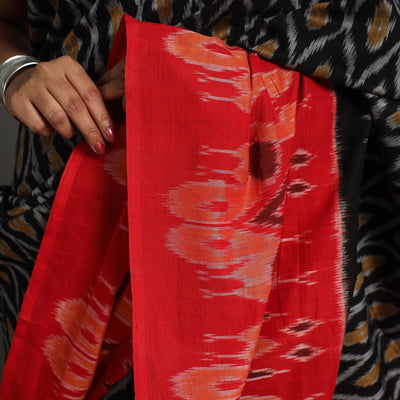 Black - Mercerised Cotton Handloom Pochampally Ikat Saree 52