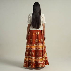 Brown - Hand Batik Printed Running Stitch Cotton Long Skirt 18