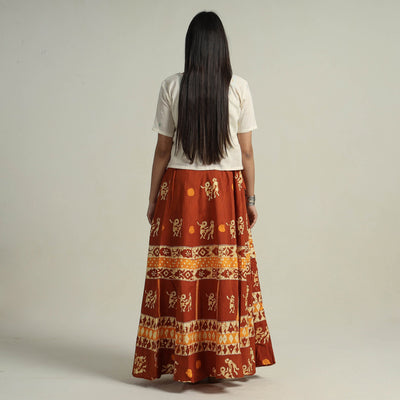 Brown - Hand Batik Printed Running Stitch Cotton Long Skirt 18