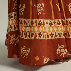Brown - Hand Batik Printed Running Stitch Cotton Long Skirt 18